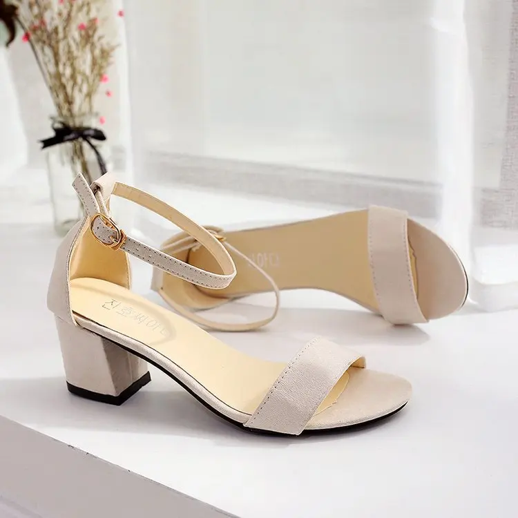 

Sandals Women's 2019 New Style WOMEN'S Shoes Summer Ankle Loop with Simple Chunky-Heel Versitile Fashion Cross Belt Buckle Peep-