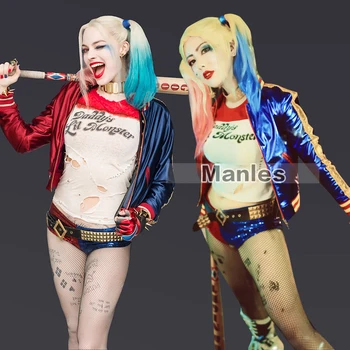 

Suicide Squad Batman Harley Quinn Costume Cosplay Fancy Halloween Clothing Adult Women Sexy Monster T Shirt Custom Coat Party