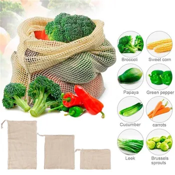 

VOGVIGO 1PC Useful Vegetable Bags Eco Cotton Shopping Bag Reusable Storage Mesh Bags Washable Kitchen Home Fruit Shopping Bags