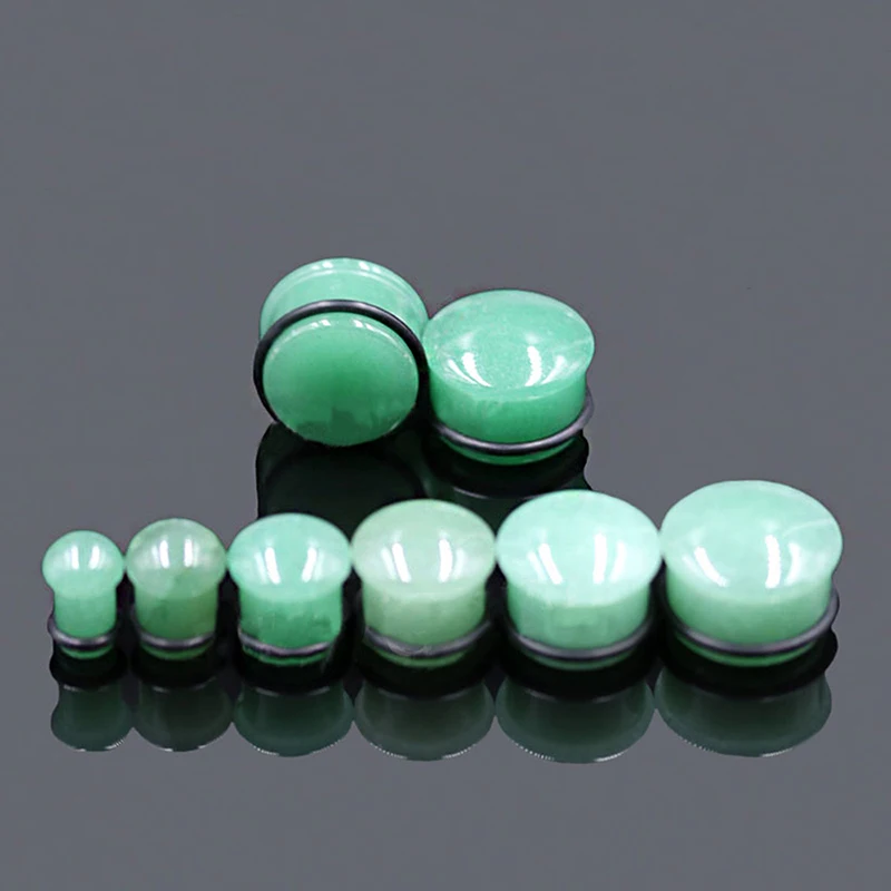 

hot sale 2pcs/pair Natural Stone green dongling Earplugs mushroom head shape Ear Tunnel Gauges Stretcher Body Piercing Jewelry