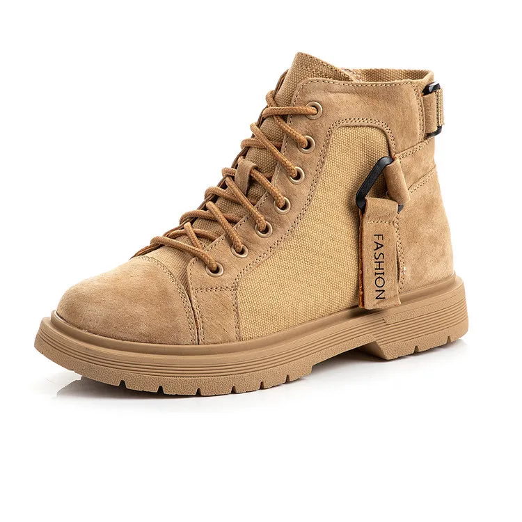 

Genuine Leather Woman 2019 Canvas Martin Thick Soled England Wind Chalaza Short Boots Loafers Spring Autumn Fashion Sneakers