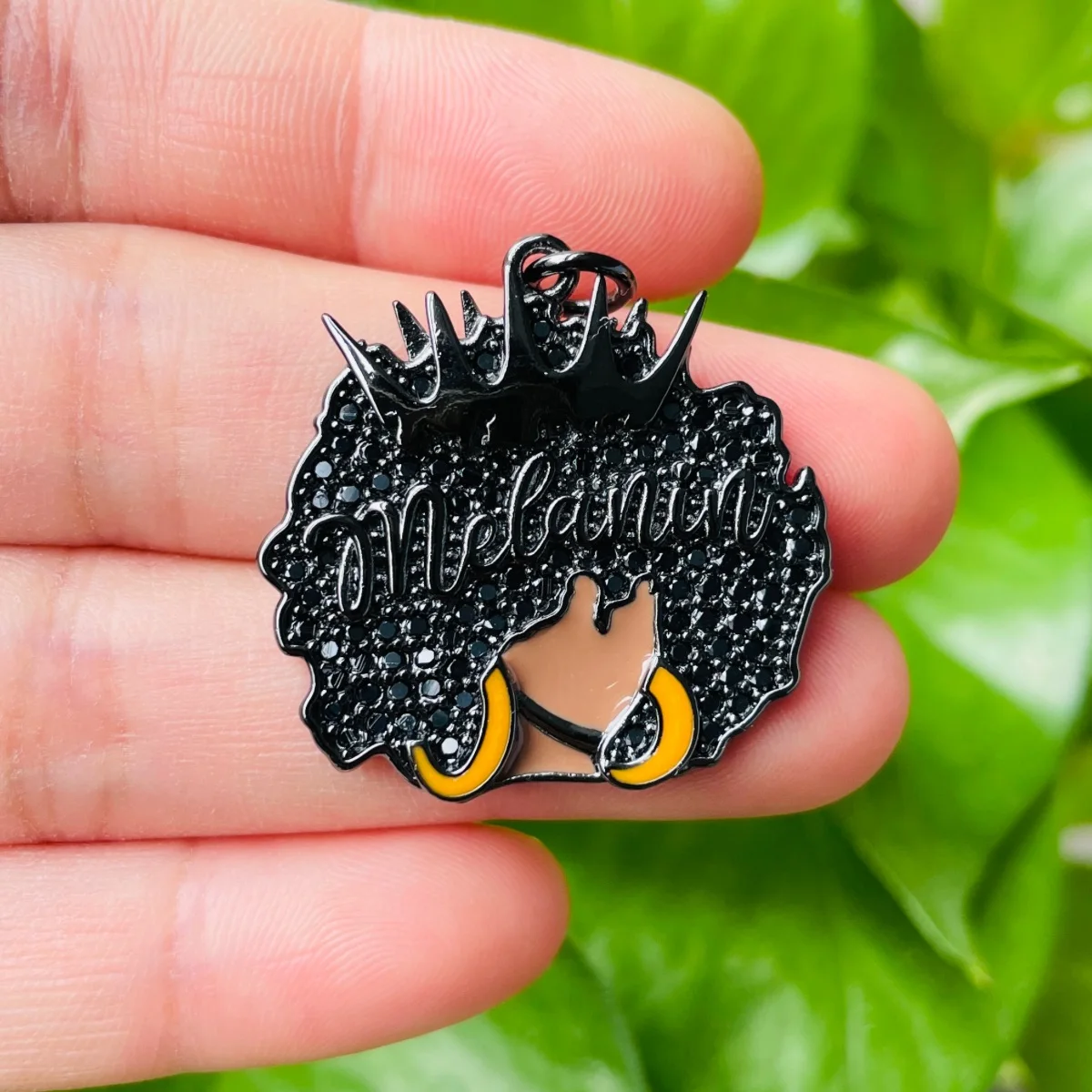 5pcs Black Queen Afro Girl Crown Melanin Queen Charm Pendant Women Bracelet Necklace Making Bling Stone Paved DIY Jewelry Supply