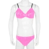 12 Colors Mens Sissy Lingerie Set Shiny Metallic Panties PVC Ruffled Spaghetti Strap Bra Top with Briefs Bikini Underwear 5