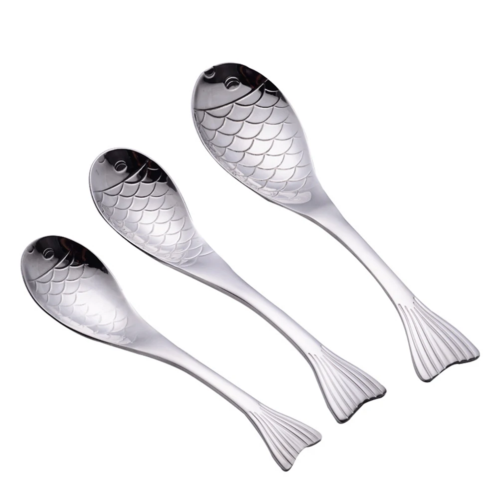 Flatware Coffee Tea Dessert Dinner Kitchen Stainless Steel Fish Shape Soup Spoon Drinking Tool Bar Accessories Multifunction