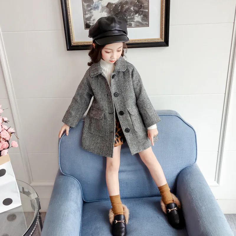 Детское шерстяное пальто высокого качества для девочек осенне-зимняя Корейская длинная однобортная утепленная верхняя одежда для детей от 2 до 8 лет, новая одежда для малышей