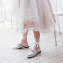 Женские роскошные шифоновые прозрачные сетчатые кружевные носки с лентами ультратонкие газовые носки принцессы с бантом женские носки Meias W3