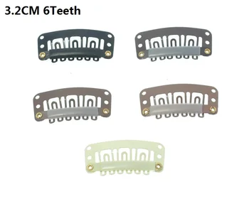 

20Pcs 32mm 6-Teeth Hair Extension Clips Snap Metal Clips With Silicone Back For Clip in Human Hair Extensions Wig Clips LZH0102