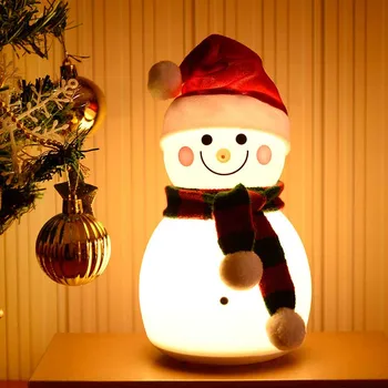 

LED Cute Silicone Snowman Night Light for Kids Gift Tap Control Portable Nightlight Safe Baby Bedroom Colors Change Music Lamps