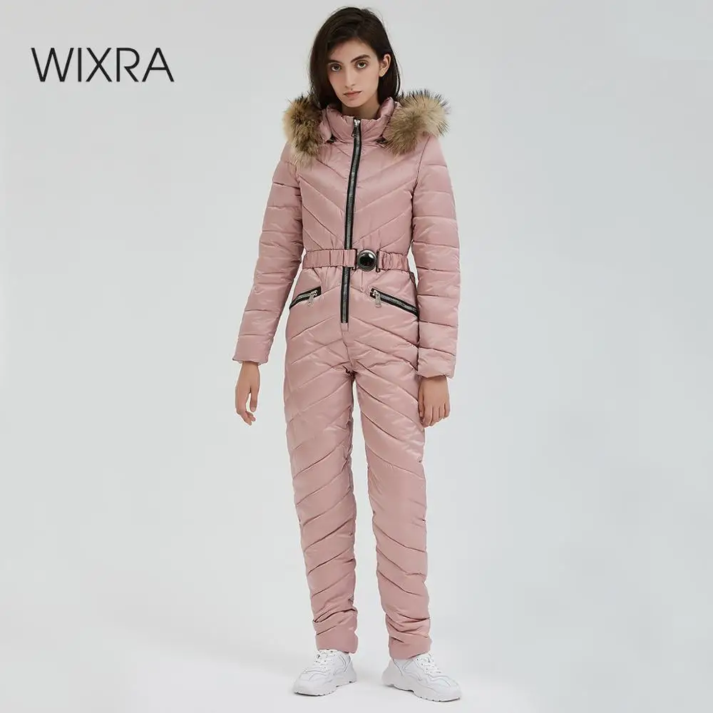 Wixra Womens One Piece Ski Jumpsuit Belts Back Zippers Bodysuits Sets Thick Warm Snow Suits Streetwear |