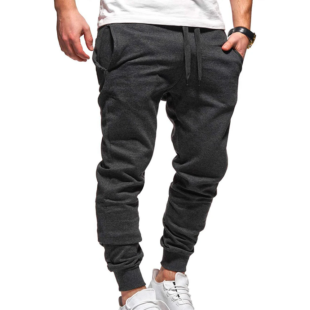 Puimentiua Men Drawstring Pants Full Sportswear Solid Casual Elastic Sweatpants Fitness Workout Trousers | Мужская одежда