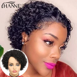 Short Curly Hair Wigs Pixie Cut Human Hair For Black Women Natural Black Remy Hair 150% Density Glueless Side Part Human Wigs