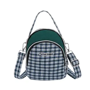 

PinShang Women Shoulder Bag Fashion Plaid Shopping Bag Single Shoulder Strap Canvas Bag with Multifunctional Pockets