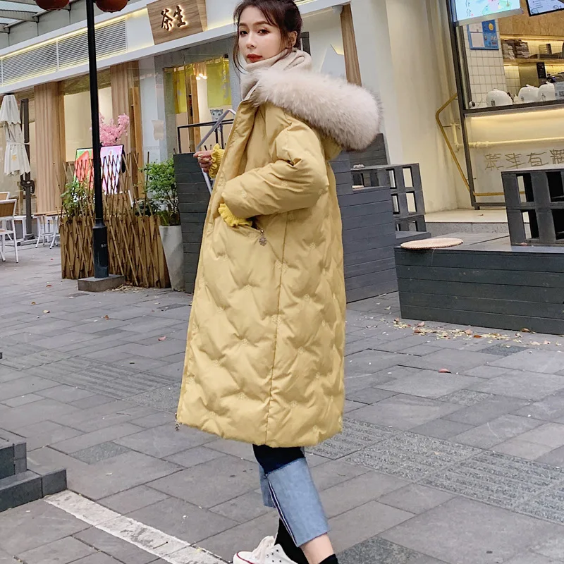 

2019 Winter New Style down Jacket Women's Snowflake Embroidered Korean-style down Coat Mid-length Cotton Coat Cotton-padded Jack