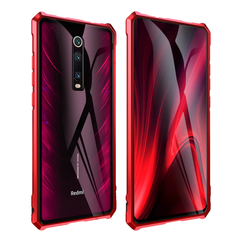Роскошный чехол для Xiao mi Red mi K20 Pro, алюминиевая металлическая рамка, бампер и задняя крышка из закаленного стекла для Xiaomi mi 9T Coque funda - Цвет: Red