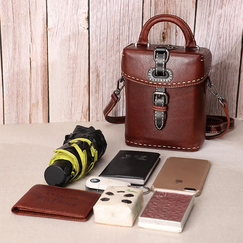 

Small Bag Women's 2019 New Style Genuine Leather Handmade Retro Mom WOMEN'S Bag Cowhide Crossbody Bag Verticle Handbag