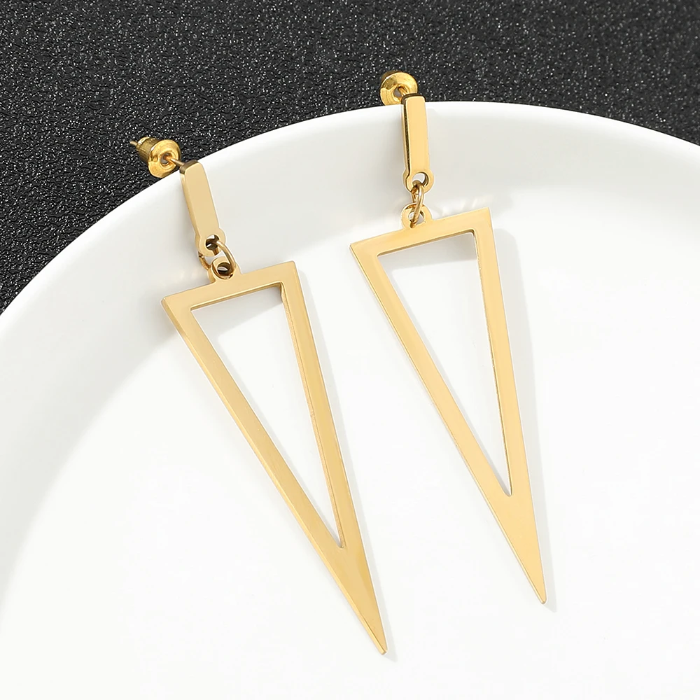 New Inverted Triangle Stud Earrings Stainless Steel Black