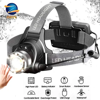 

Super Bright LED Headlamps 18650 USB Rechargeable Led Head Lamp,IP65 Waterproof Headlight with 4 Modes and Adjustable Headband