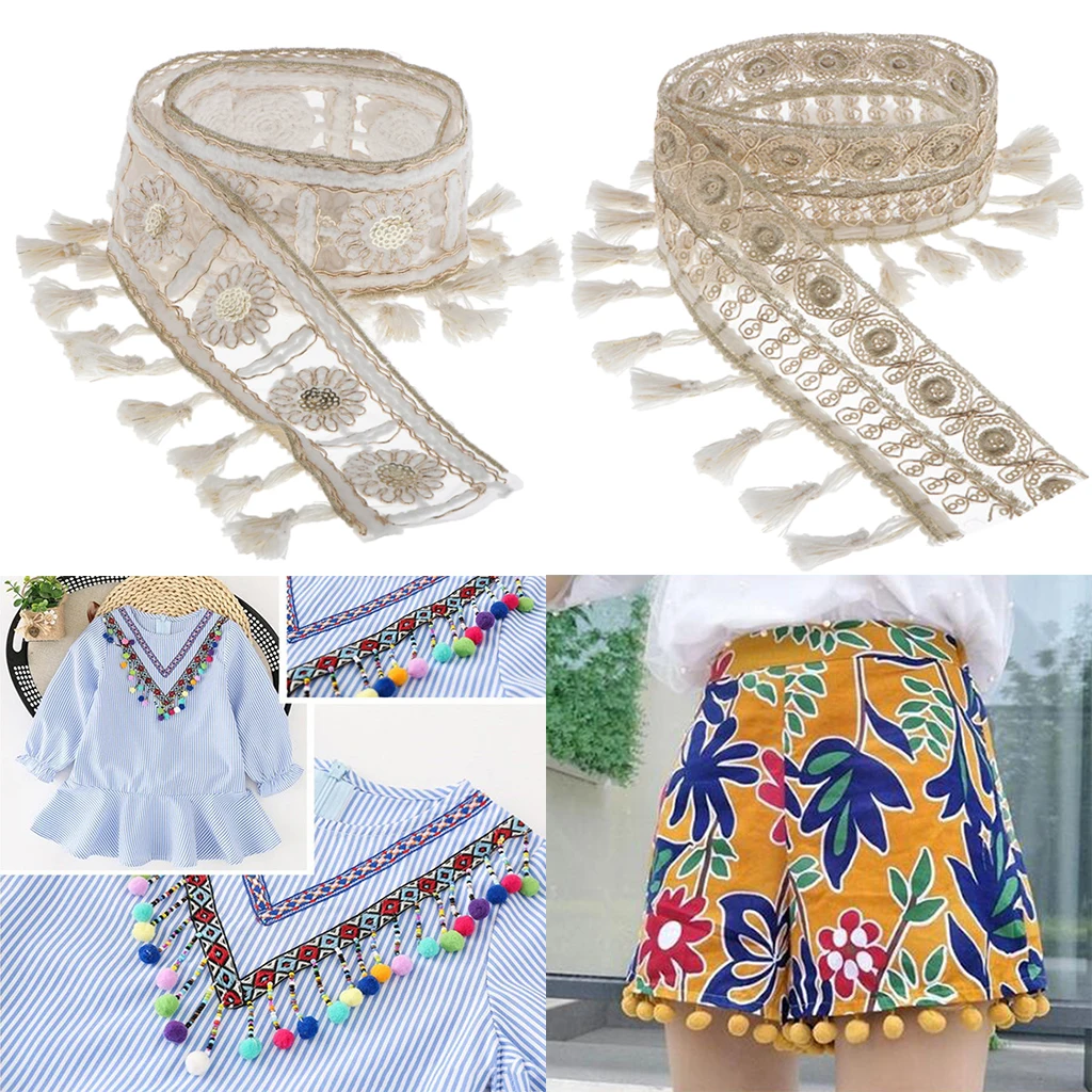 1 Yard National Style Jacquard Ribbon with Ball Fringe Tassels
