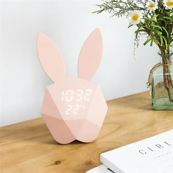 

Digital Alarm LED Sound Night Light Thermometer Rechargeable Creative Clock Rabbit Model Alarm Clock Intelligent Voice Control30