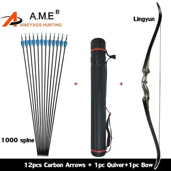 

Archery Hunting Take Down 60 inch Recurve Bow Right Hand Black Color Gift Arrow Rest Shooting 30-60bls Carbon Arrows Quiver