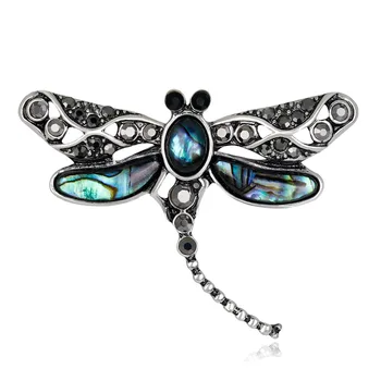

High Quality Shell Rhinestone Animal Women Dragonfly Brooch Pin