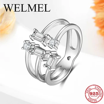 

New Fashion 925 Sterling Silver Round square Zircon Three floors Rings For Women Luxury S925 Jewelry Wedding engagement Rings