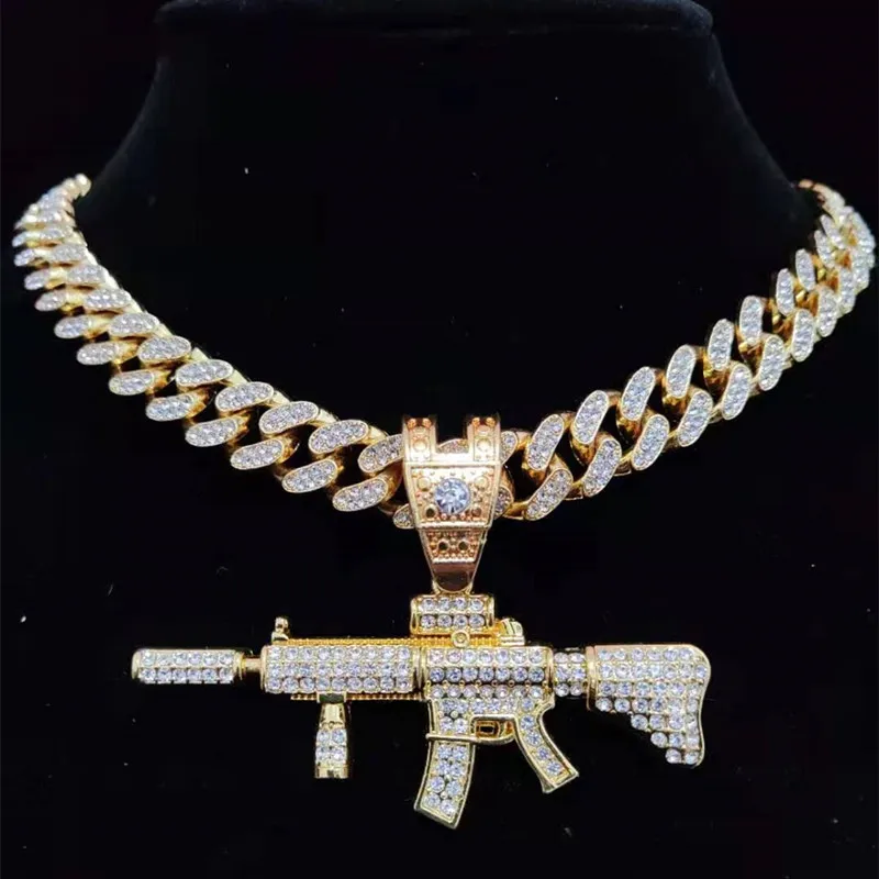 Bling Submachine Gun Pendant Necklace 