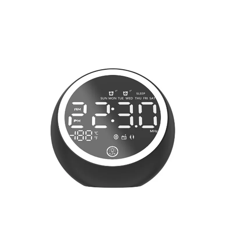

Wireless bluetooth 5.0 Music Speaker LED Display Dual Alarm Clock FM Radio Stereo Speaker with EU Power Supply