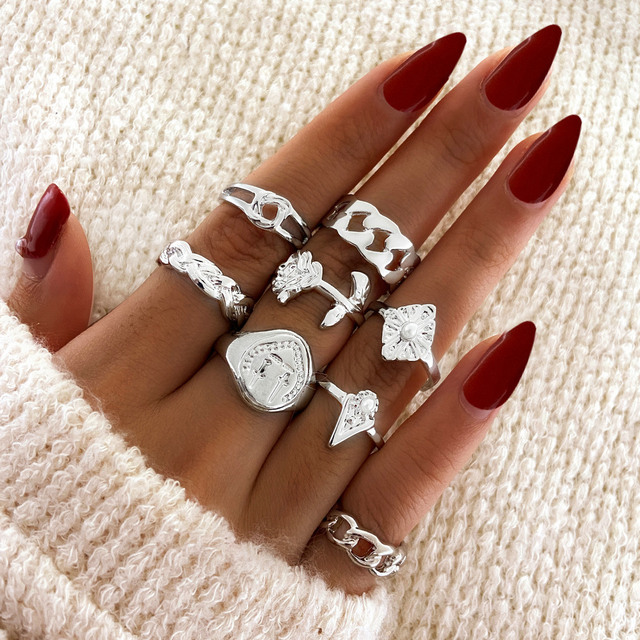 Rings Set Anillos Mujer Bague Couple Bagues Anillo Bohemian Jewellery Slytherin Accessories Couple Gift Sygnety