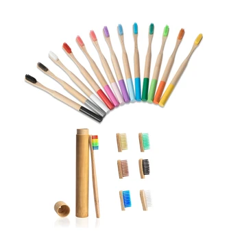 

16 Pcs Bamboo Toothbrush, Medium Bristles Biodegradable Toothbrushes Cylindrical Low Carbon Eco Bamboo Handle Brush - 10 Pcs 19C