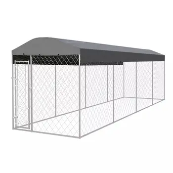 

Heavy-Duty Outdoor Dog Kennel Big Ventilation Easy Assembly Black Steel Lockable Latch System Training&Play Keep Safe Top Canopy