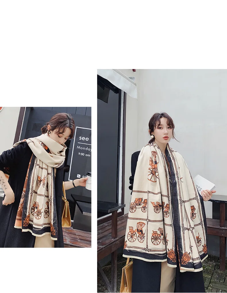 KOI прыгающий женский модный теплый и удобный мягкий популярный Каретный узор печать Кашемир Шаль теплый шарф лучший подарок