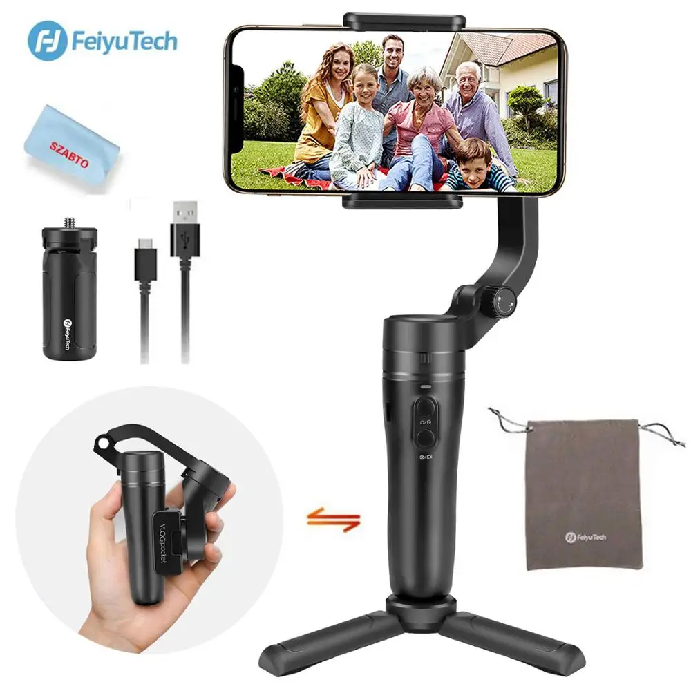 FeiyuTech Vlog Pocket Gimbal MINI 3 Axis Handheld Gimbal Foldable Stabilizer for Smartphone Android iPhone 240 g Payload