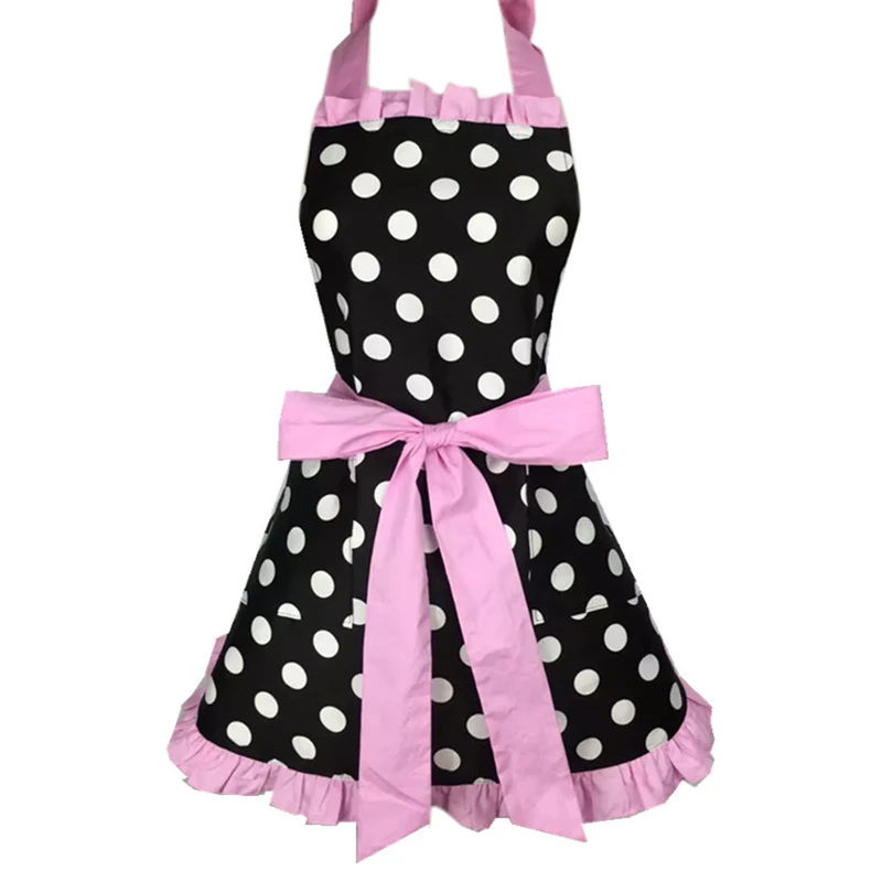 Lovely Sweetheart Retro Kitchen Aprons for Woman Girl Cotton Polka Dot Cooking Salon Pinafore Vintage Apron Dress Christmas Pink