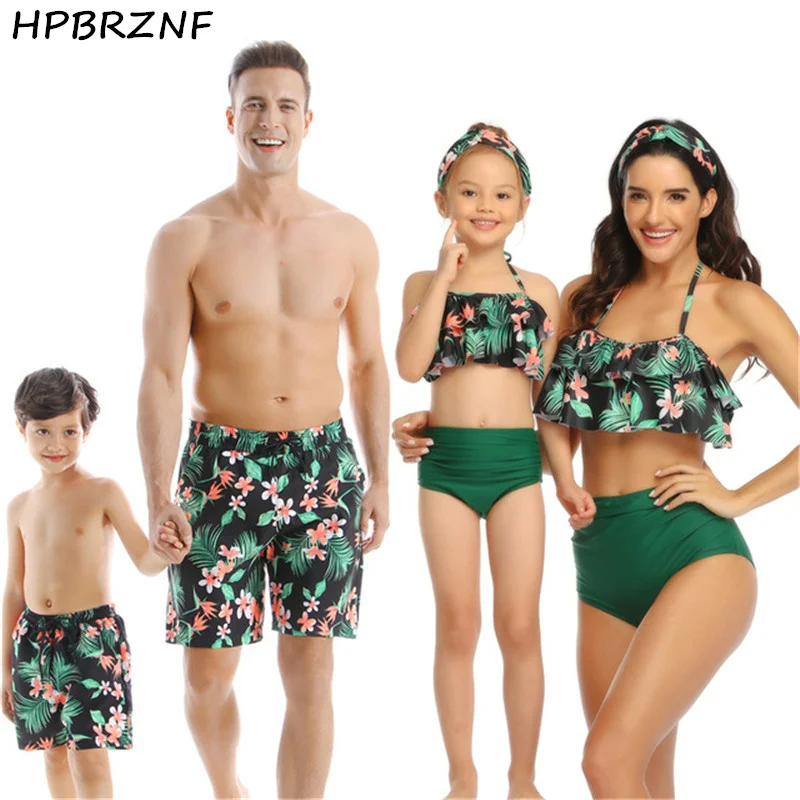 

Family Matching Swimwear Baby Girl Boy mommy and me clothes mom father son mother and daughter bikini beach shorts swimwear G075