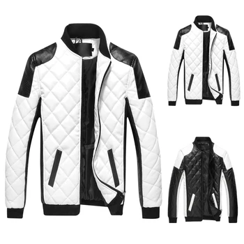 

Men's Leather Jacket Jacket Slim Biker Motorcycle Warm Jacket Lingge