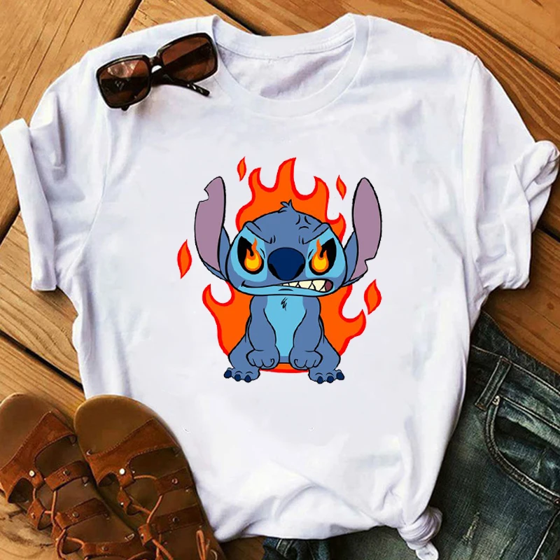 Женская модная футболка Lilo Stitch Harajuku милые футболки с милым мультяшным принтом женская Повседневная футболка милые повседневные топы