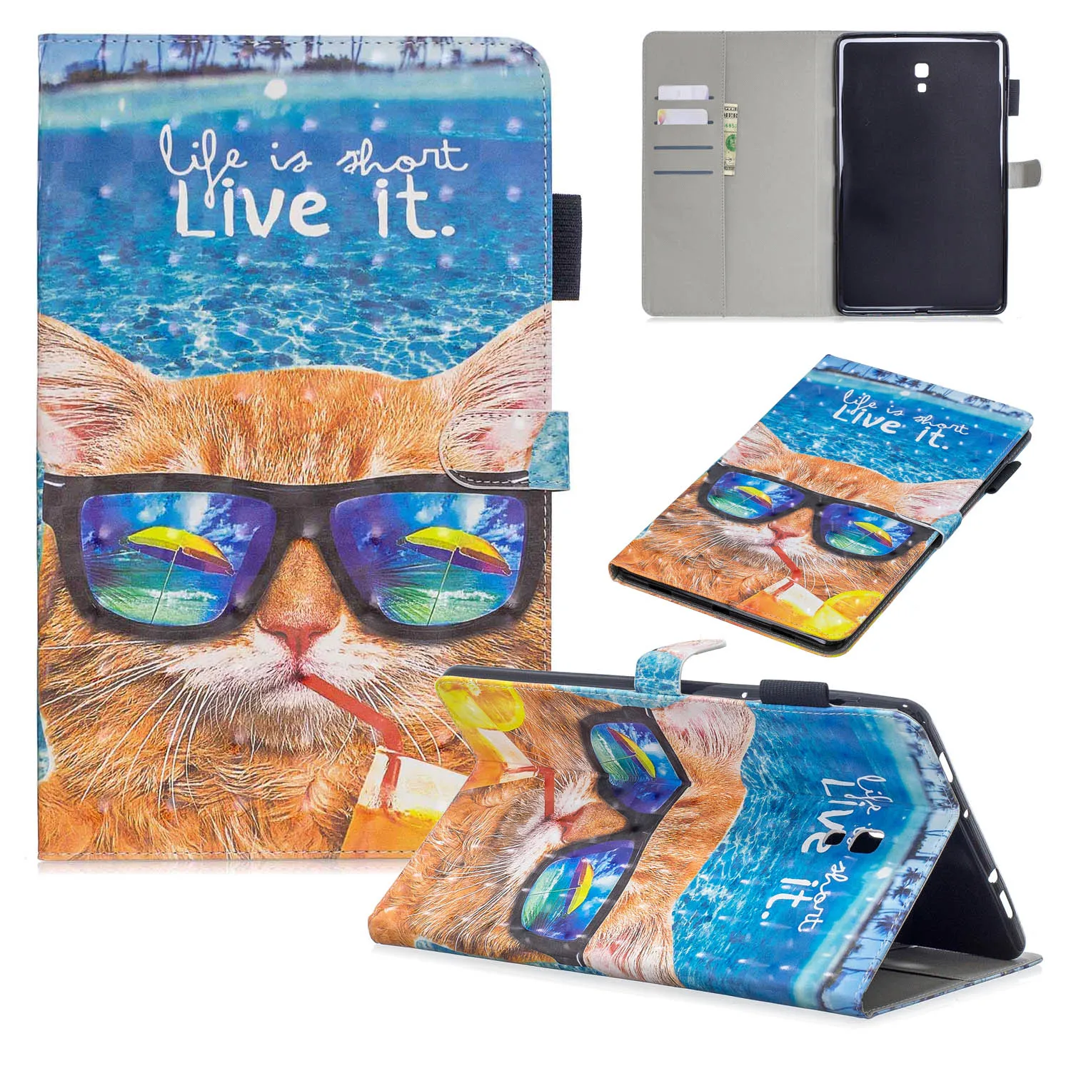 Кожаный флип чехол для Samsung Galaxy Tab A 10 5 2018 дюйма Женский с рисунком милого кота