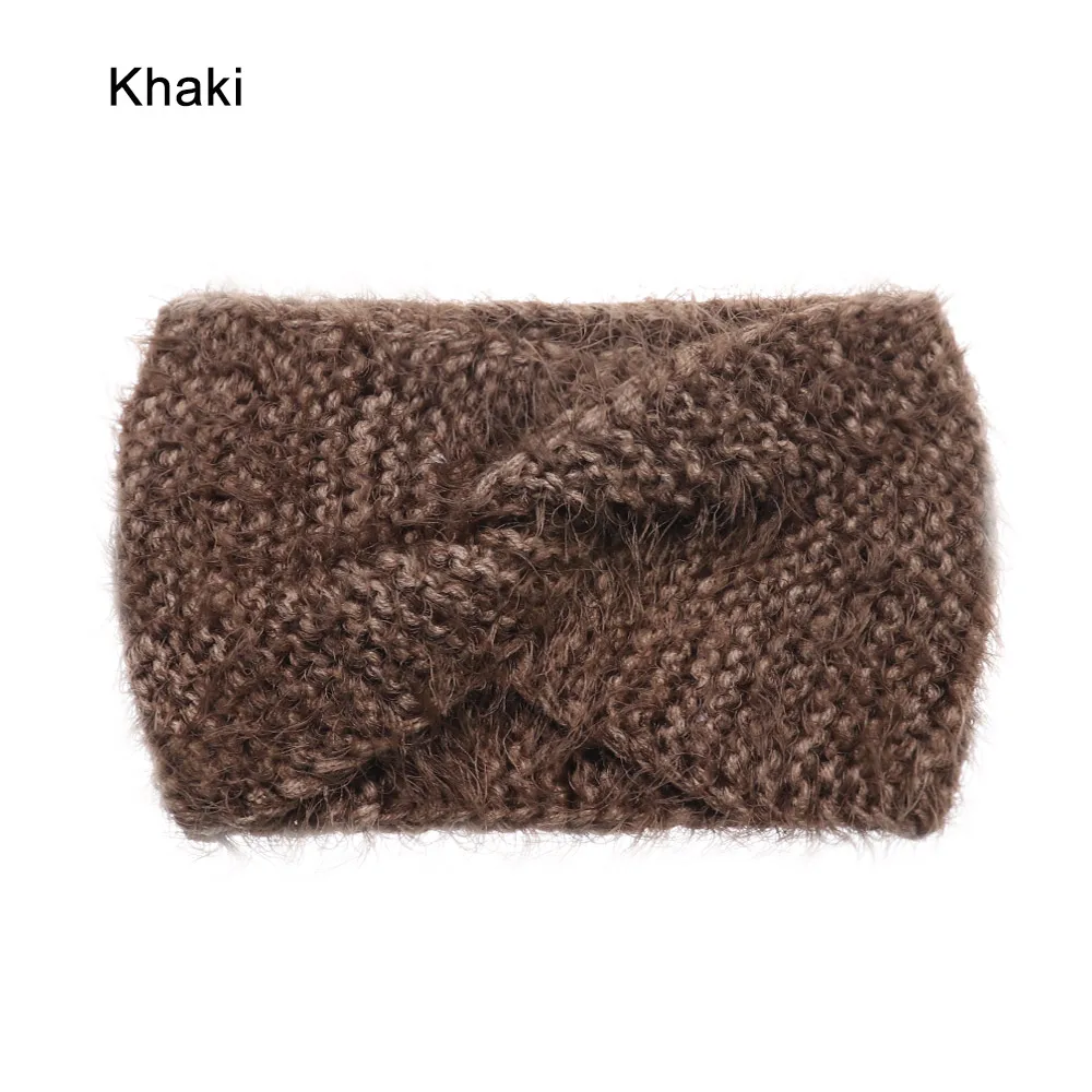 Type 01-Khaki 1 шт., женские плюшевые повязки на голову из искусственного бархата, теплые вязаные повязки на голову с перекрестными узорами, женские вязаные повязки на голову, аксессуары для осени и зимы - Цвет: Type 01-Khaki