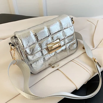 

Quilted Shoulder Bag Silver PU Leather Women Bag 2020 Trend New Fashion Designer Crossbody Bags Handbag Female Branded Hand Bag