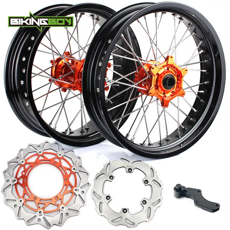 

BIKINGBOY for SX 125 150 250 SXF 250 450 EXC 530 EXC-F 450 3.5 4.5 17" Front Rear Supermoto Wheel Rim Hub Brake Discs Bracket MX