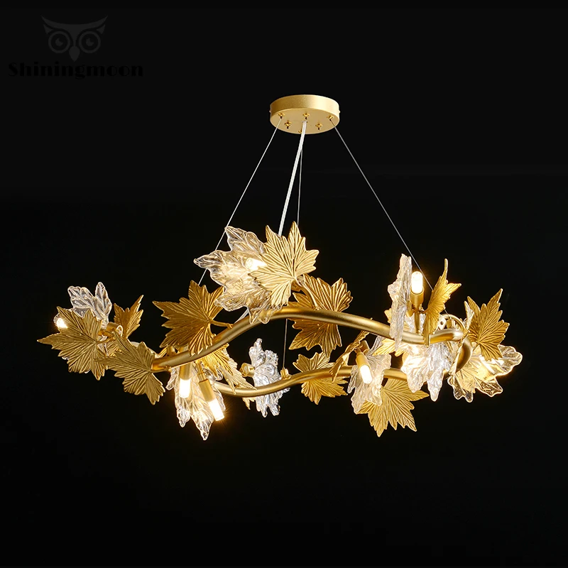 

Nordic Deluxe Golden Maple Leaf Art Chandelier Lighting Modern French Country Lustre Cristal Hanging Lamp Rustic Bar Decor Lamps