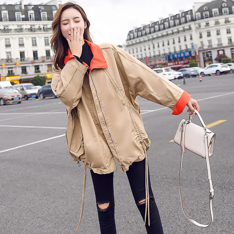 

Korean-style Casual Trench Coat Mid-length Cool Drawstring Trend Contrast Color Youth by Age Versatile