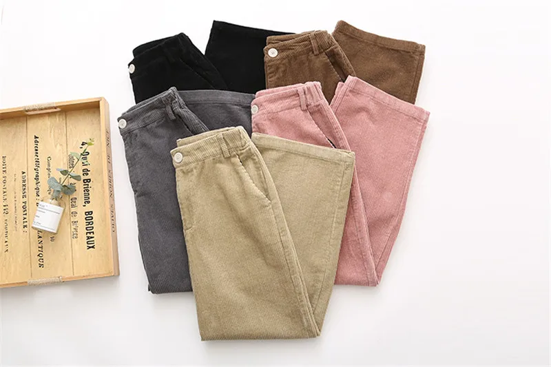 Осенне-зимние женские брюки Pantalon Femme Повседневные вельветовые прямые брюки вельветовые широкие брюки женские узкие брюки с высокой талией HK233