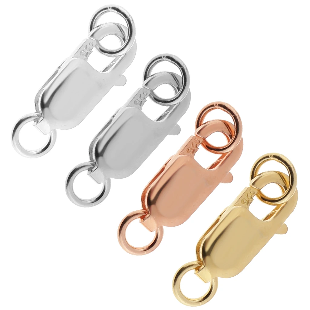

925 Sterling Silver Lobster Claw Clasp with Loop Keychain for Necklaces Bracelets Jewelry Findings 8x3mm