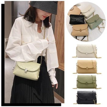 

Lattice Pattern PU Leather Crossbody Bag Women Casual Shoulder Handbag Solid Color Chain Small Satchel for Ladies Girl