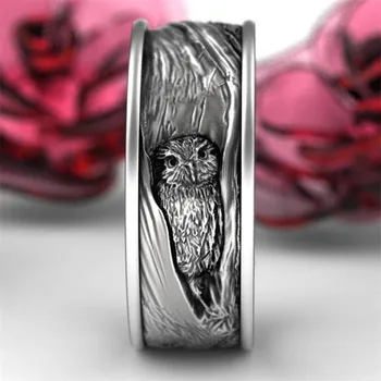 

Vintage Owl Gothic Punk Ring Men Silvery Jewelry Rock Rings For Women Lovers Couple Finger Ring Female Wedding Rings Mens Gifts