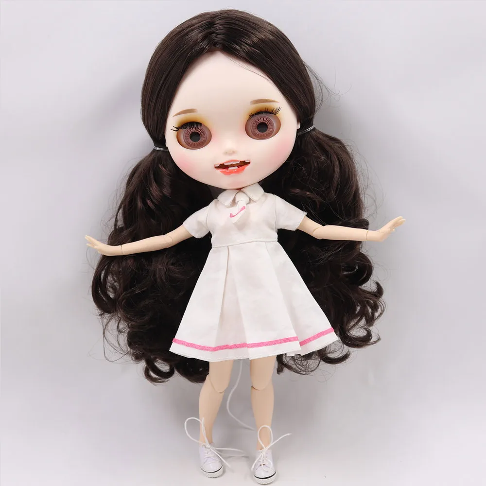 Ледяной обнаженный Blyth кукла No. BL9158/0222 темно-каштановые волосы резные губы открытый рот матовые индивидуальные лица соединение тела 1/6 bjd - Цвет: a set like pic