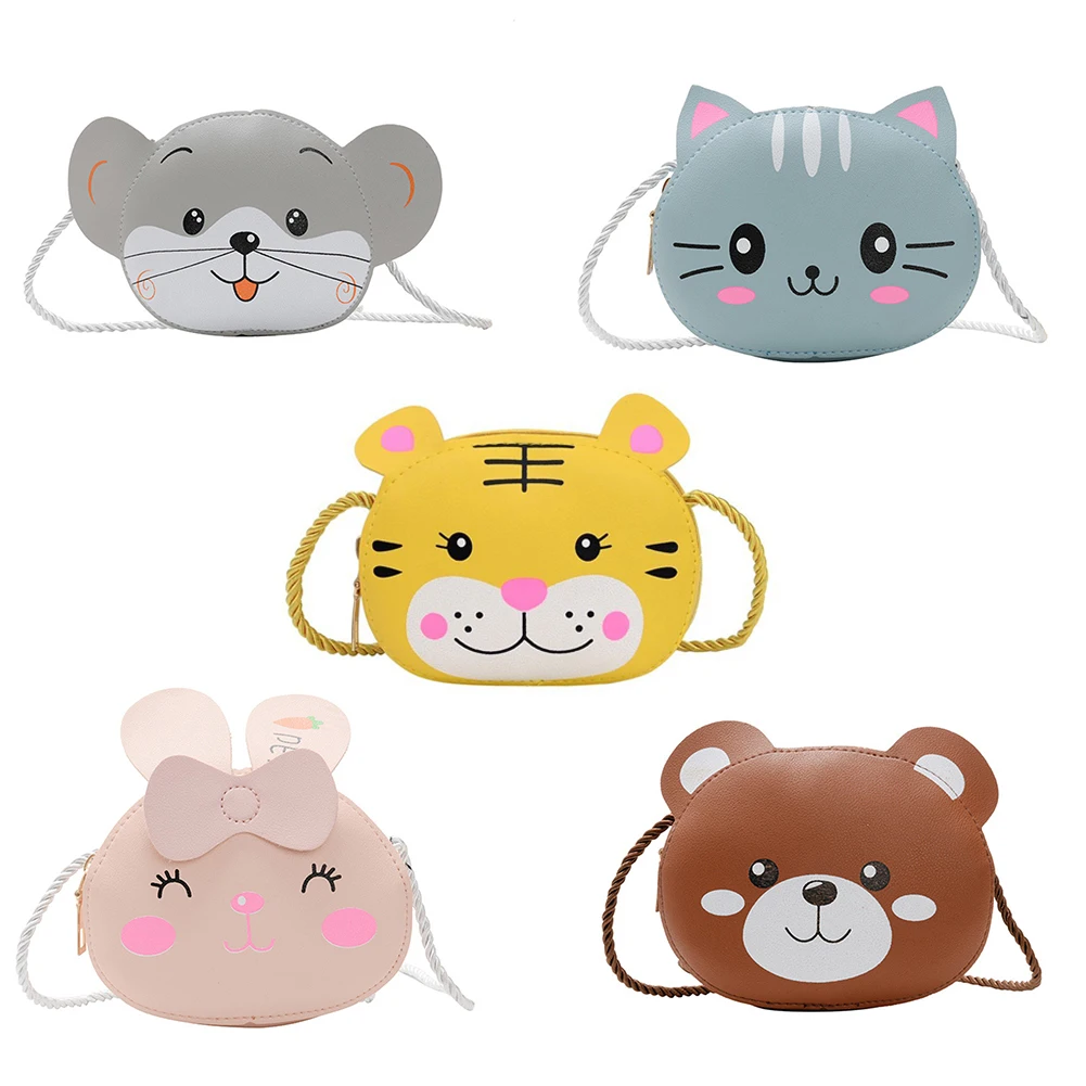 Nuevos niños niñas bandolera bolsas de dibujos animados lindo monedero Animal bolso de cuero de la PU de los niños cartera pequeña moneda bolsas