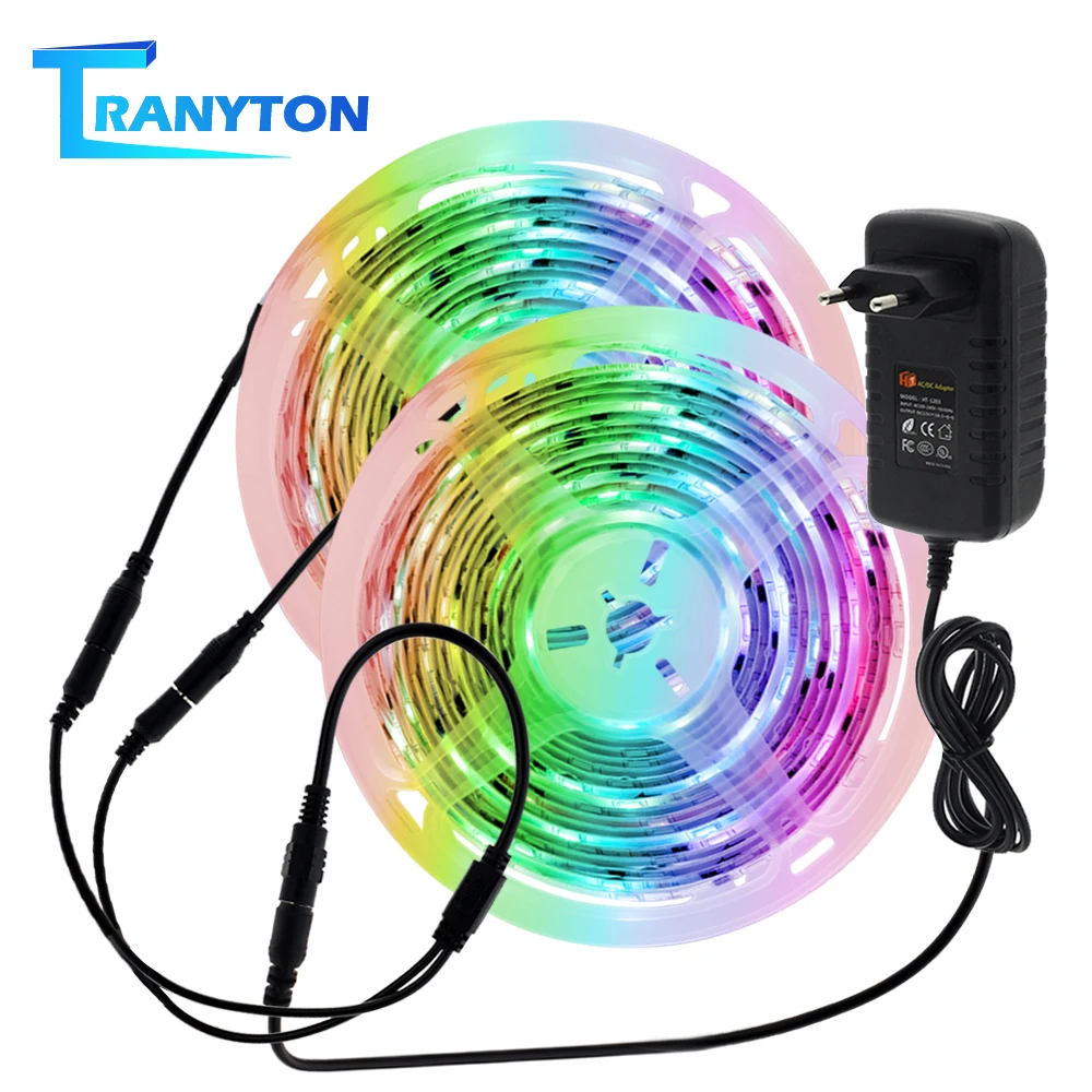

DC12V WS2811 5050 RGB LED Strip Dream Magic Color Flexible Digital Led Tape 5M 10M Auto Change Color with Power Adapter